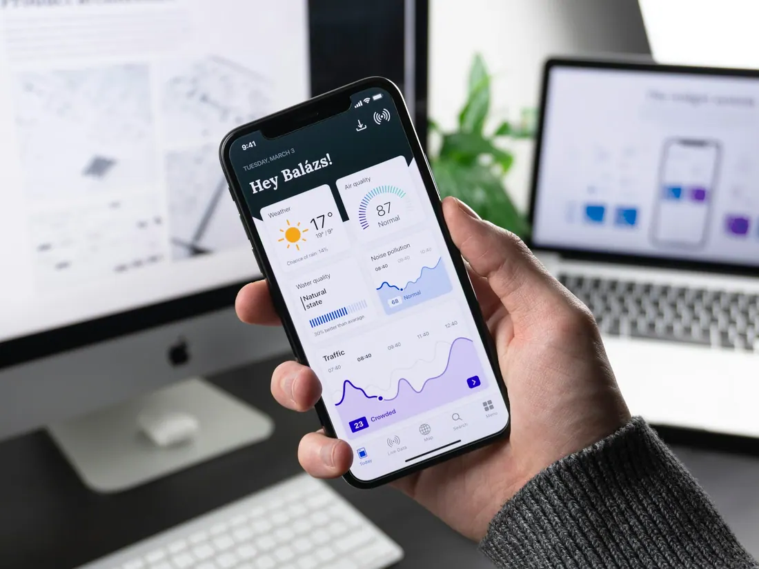 Mobile app dashboard on a phone