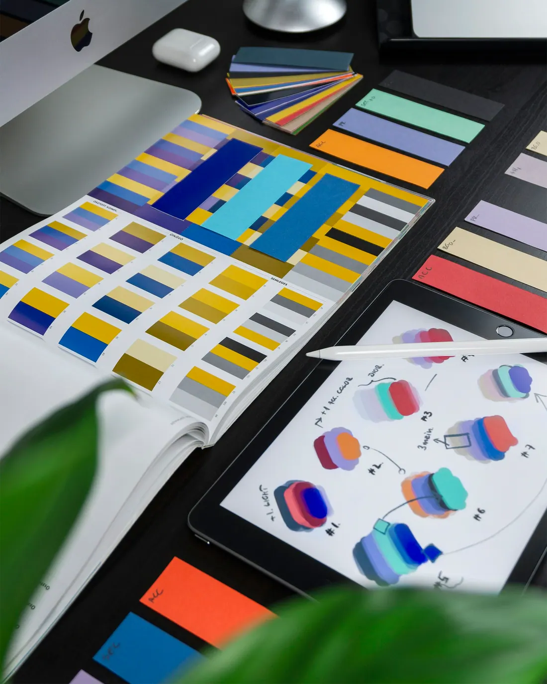 Colour palettes and UI design sketches